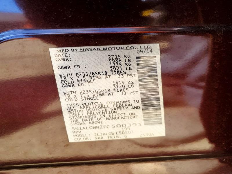 Aukcja sprzedaży 2015 Infiniti Qx60, vin: 5N1AL0MN2FC500391, numer aukcji: 46208936