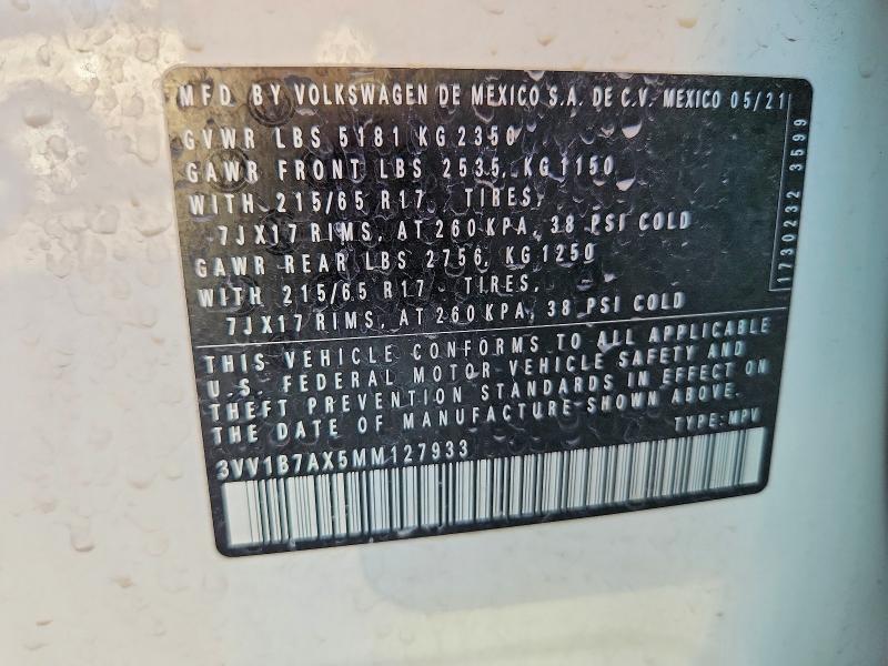 Aukcja sprzedaży 2021 Volkswagen Tiguan, vin: 3VV1B7AX5MM127933, numer aukcji: 79763165