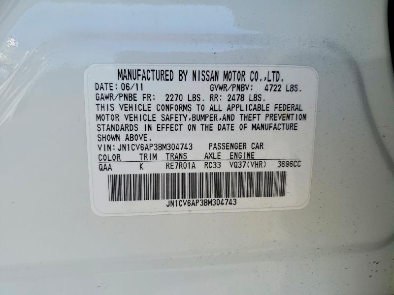 Продажа на аукционе авто 2011 Infiniti G37 Sedan, vin: JN1CV6AP3BM304743, номер лота: 46017726