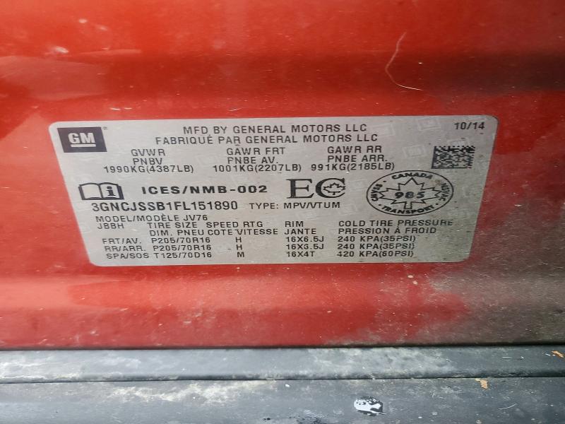 48111886 :رقم المزاد ، 3GNCJSSB1FL151890 vin ، 2015 Chevrolet Trax مزاد بيع