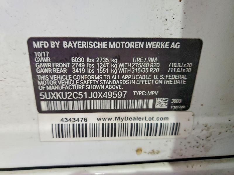 Aukcja sprzedaży 2018 Bmw X6, vin: 5UXKU2C51J0X49597, numer aukcji: 42050126