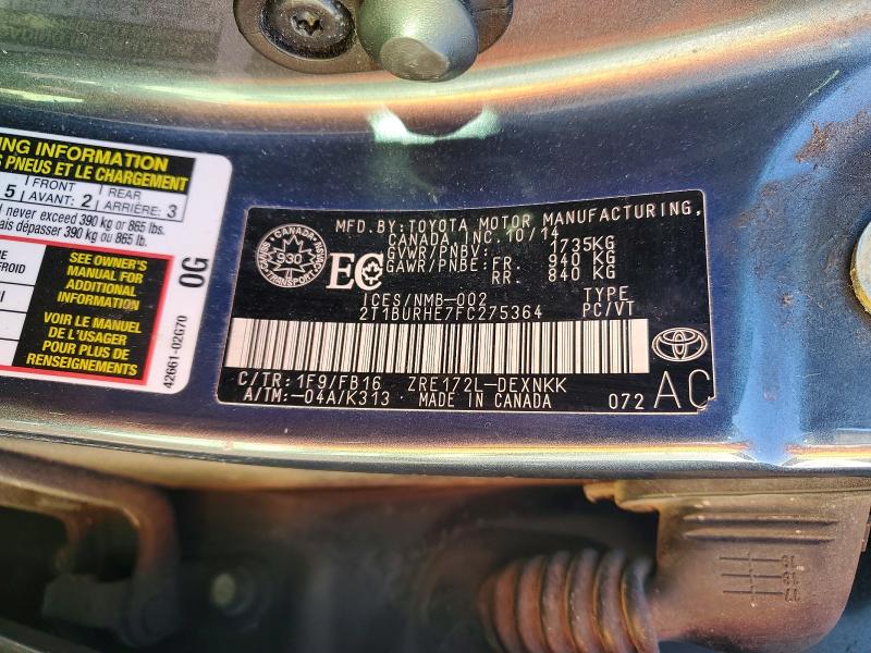 2015 Toyota Corolla მანქანა იყიდება აუქციონზე, vin: 2T1BURHE7FC275364, აუქციონის ნომერი: 47330656