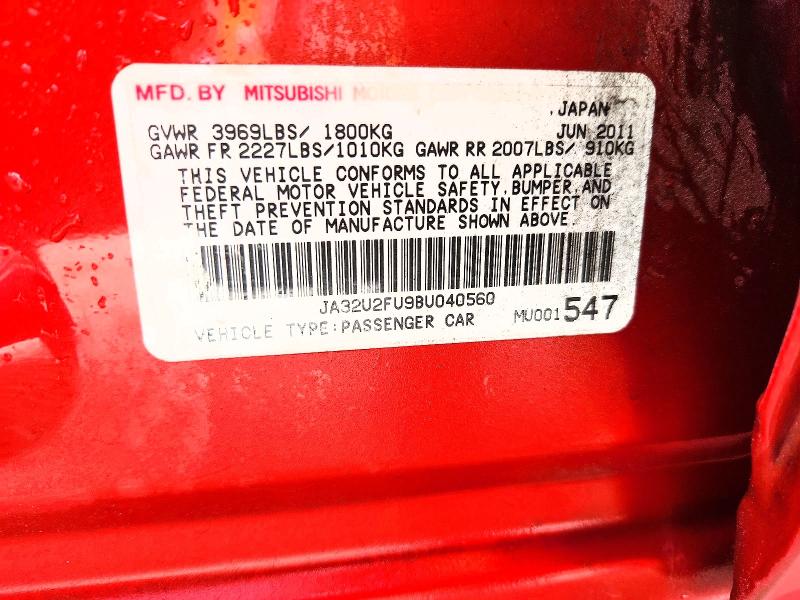 Aukcja sprzedaży 2011 Mitsubishi Lancer, vin: JA32U2FU9BU040560, numer aukcji: 47522696
