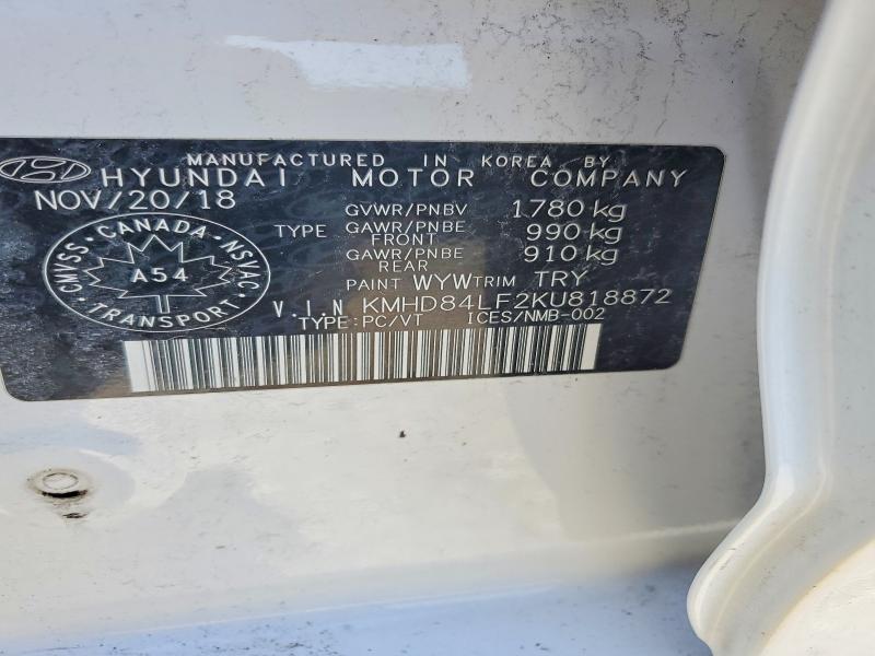 Aukcja sprzedaży 2019 Hyundai Elantra, vin: KMHD84LF2KU818872, numer aukcji: 45927756