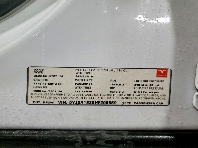 2017 Tesla Model S მანქანა იყიდება აუქციონზე, vin: 5YJSA1E29HF205559, აუქციონის ნომერი: 47806636