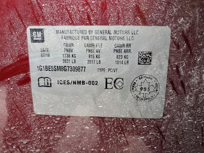 79628525 :رقم المزاد ، 1G1BE5SM8G7309877 vin ، 2016 Chevrolet Cruze مزاد بيع