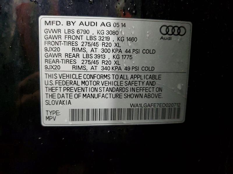 Продажа на аукционе авто 2014 Audi Q7, vin: WA1LGAFE7ED020712, номер лота: 47110386