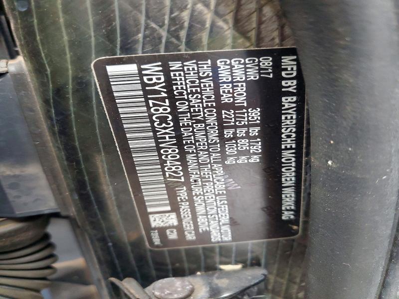 2017 Bmw I3 მანქანა იყიდება აუქციონზე, vin: WBY1Z8C3XHV894827, აუქციონის ნომერი: 79654535