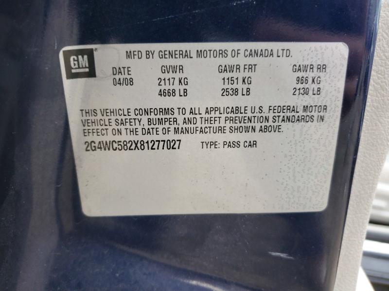 Aukcja sprzedaży 2008 Buick Lacrosse, vin: 2G4WC582X81277027, numer aukcji: 47744096