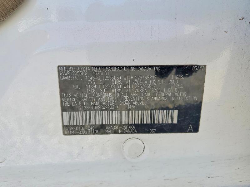 Продаж на аукціоні авто 2012 Toyota Rav4, vin: 2T3BF4DV8CW220314, номер лоту: 79739585