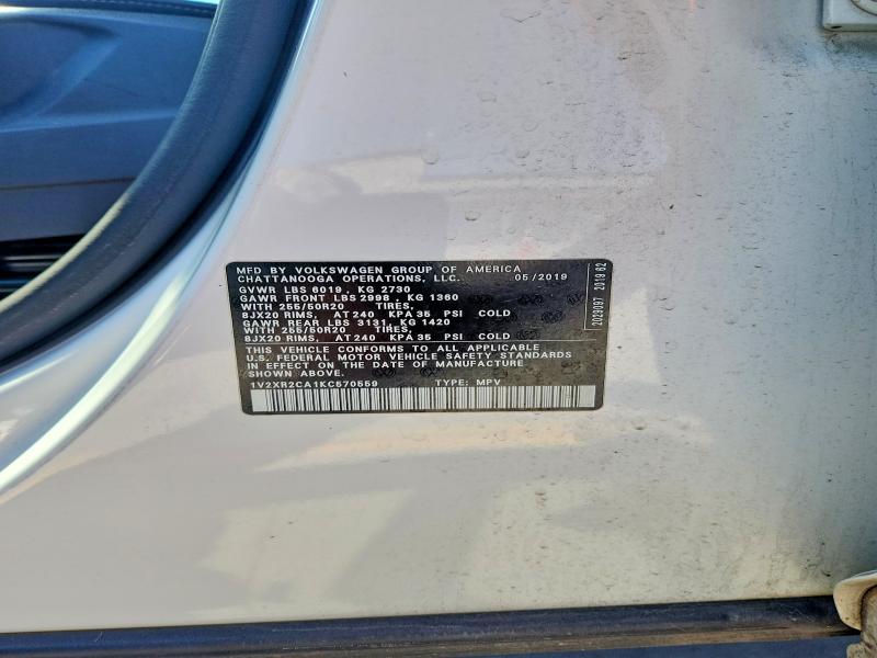 Продажа на аукционе авто 2019 Volkswagen Atlas, vin: 1V2XR2CA1KC570559, номер лота: 47163016