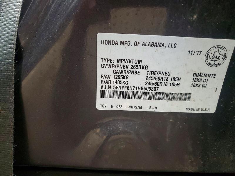 46480886 :رقم المزاد ، 5FNYF6H71HB509307 vin ، 2017 Honda Pilot مزاد بيع