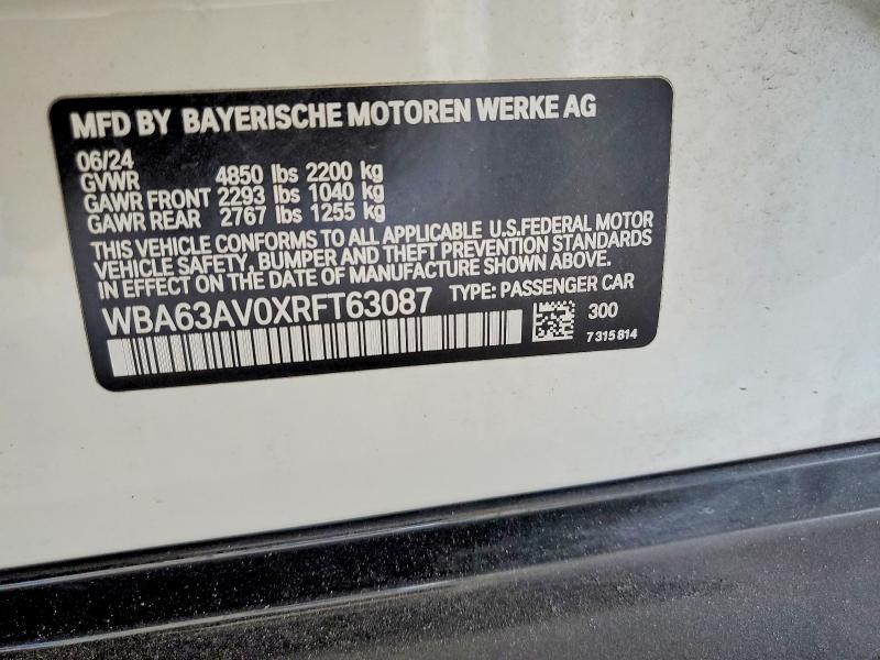 Продаж на аукціоні авто 2024 Bmw 430i, vin: WBA63AV0XRFT63087, номер лоту: 79825595