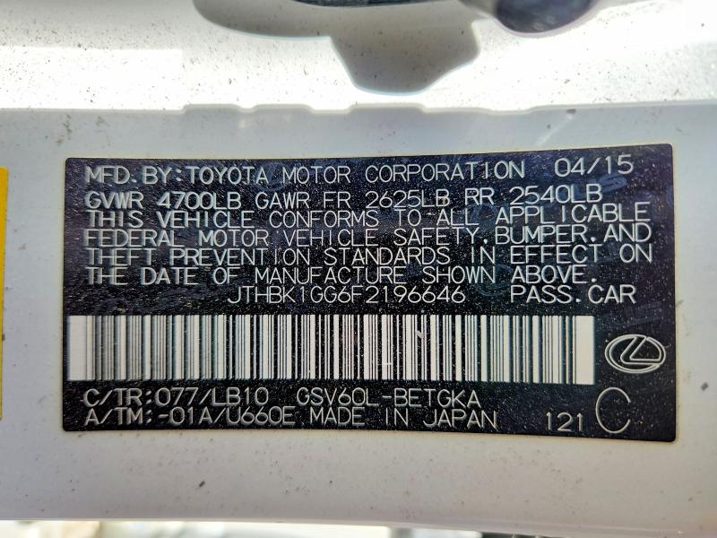 46465296 :رقم المزاد ، JTHBK1GG6F2196646 vin ، 2015 Lexus Es 350 مزاد بيع