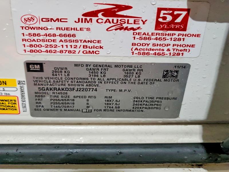 Aukcja sprzedaży 2015 Buick Enclave, vin: 5GAKRAKD3FJ220774, numer aukcji: 47445406
