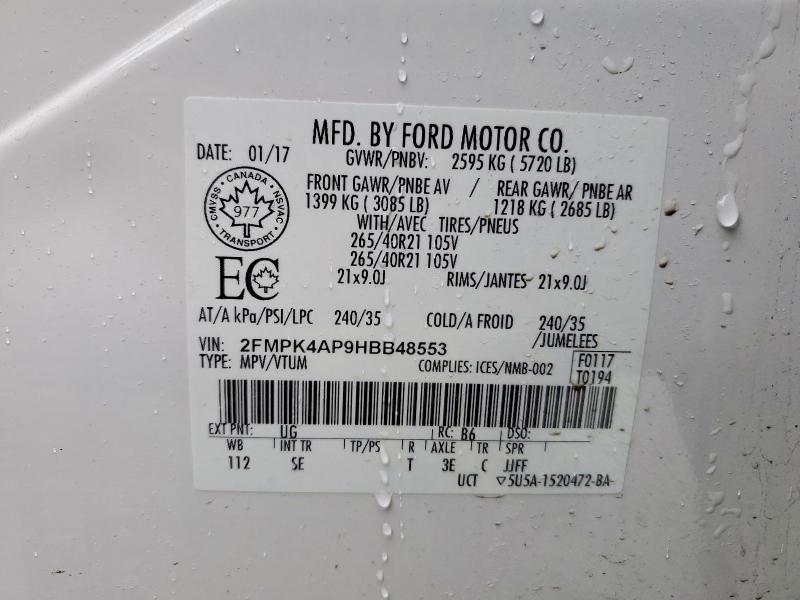 Продажа на аукционе авто 2017 Ford Edge, vin: 2FMPK4AP9HBB48553, номер лота: 74426425
