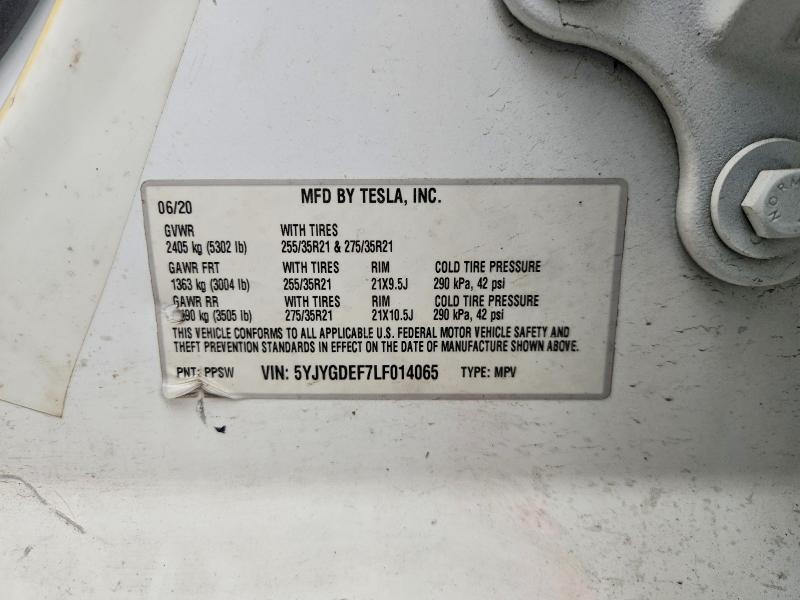 79654215 :رقم المزاد ، 5YJYGDEF7LF014065 vin ، 2020 Tesla Model Y مزاد بيع