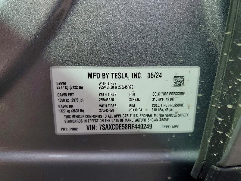47240176 :رقم المزاد ، 7SAXCDE58RF449249 vin ، 2024 Tesla Model X مزاد بيع