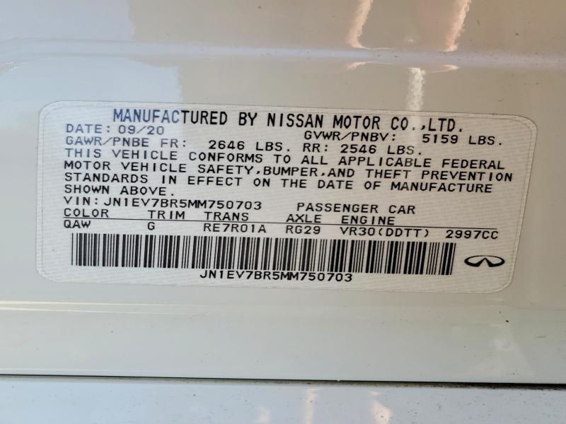 Aukcja sprzedaży 2021 Infiniti Q50, vin: JN1EV7BR5MM750703, numer aukcji: 46330206