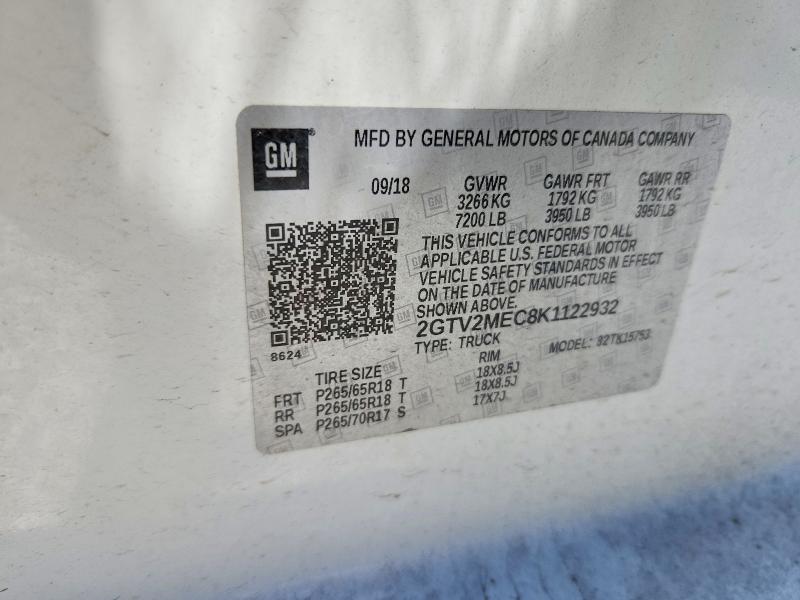 Aukcja sprzedaży 2019 Gmc Sierra Limited, vin: 2GTV2MEC8K1122932, numer aukcji: 52955116