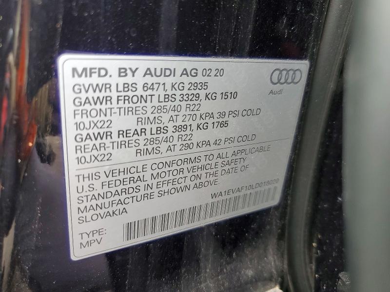 Aukcja sprzedaży 2020 Audi Q8, vin: WA1EVAF10LD018020, numer aukcji: 79924035