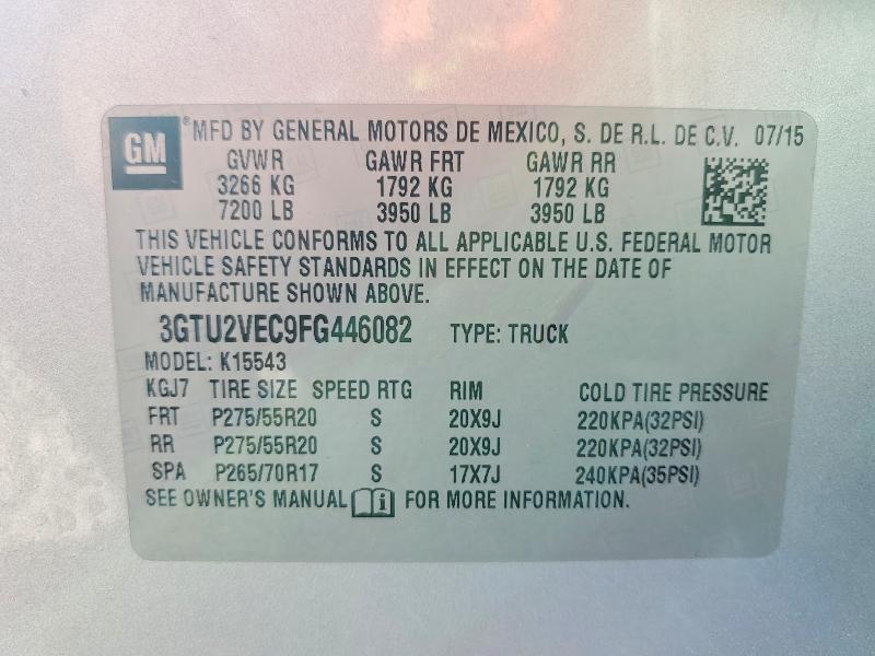 Aukcja sprzedaży 2015 Gmc Sierra, vin: 3GTU2VEC9FG446082, numer aukcji: 79806435