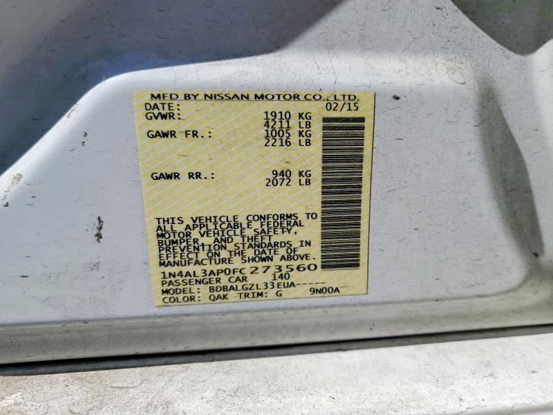 2015 Nissan Altima მანქანა იყიდება აუქციონზე, vin: 1N4AL3AP0FC273560, აუქციონის ნომერი: 46959196