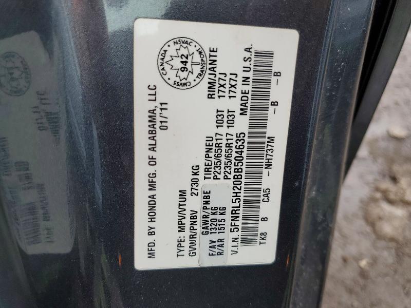 Aukcja sprzedaży 2011 Honda Odyssey, vin: 5FNRL5H20BB504635, numer aukcji: 79454005