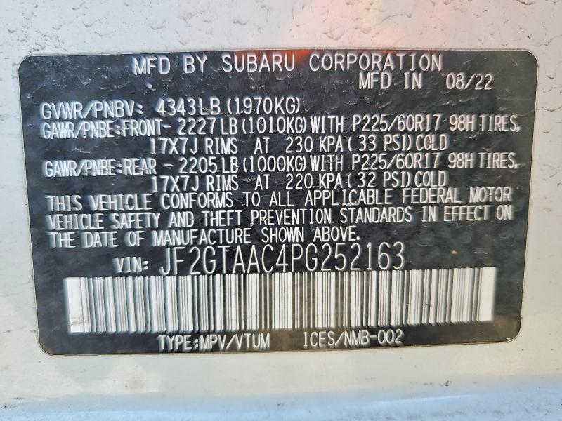 Продаж на аукціоні авто 2023 Subaru Crosstrek, vin: JF2GTAAC4PG252163, номер лоту: 45687356