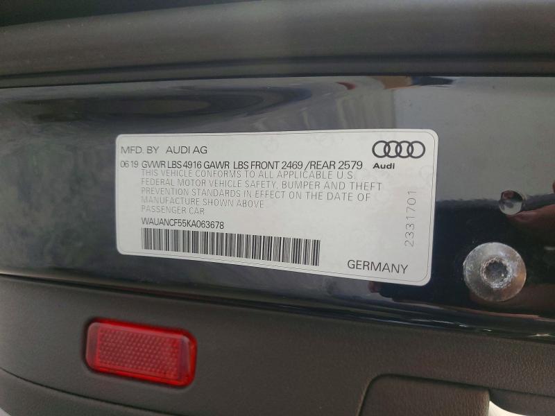 2019 Audi A5 მანქანა იყიდება აუქციონზე, vin: WAUANCF55KA063678, აუქციონის ნომერი: 46721906
