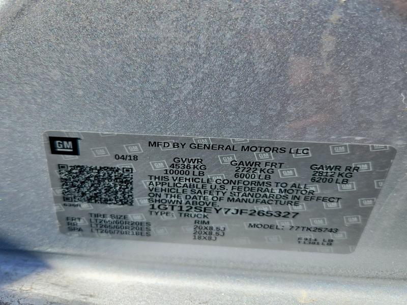 Auction sale of the 2018 Gmc Sierra, vin: 1GT12SEY7JF265327, lot number: 45516996