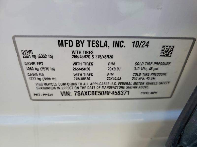 Aukcja sprzedaży 2024 Tesla Model X, vin: 7SAXCBE50RF458371, numer aukcji: 79997255