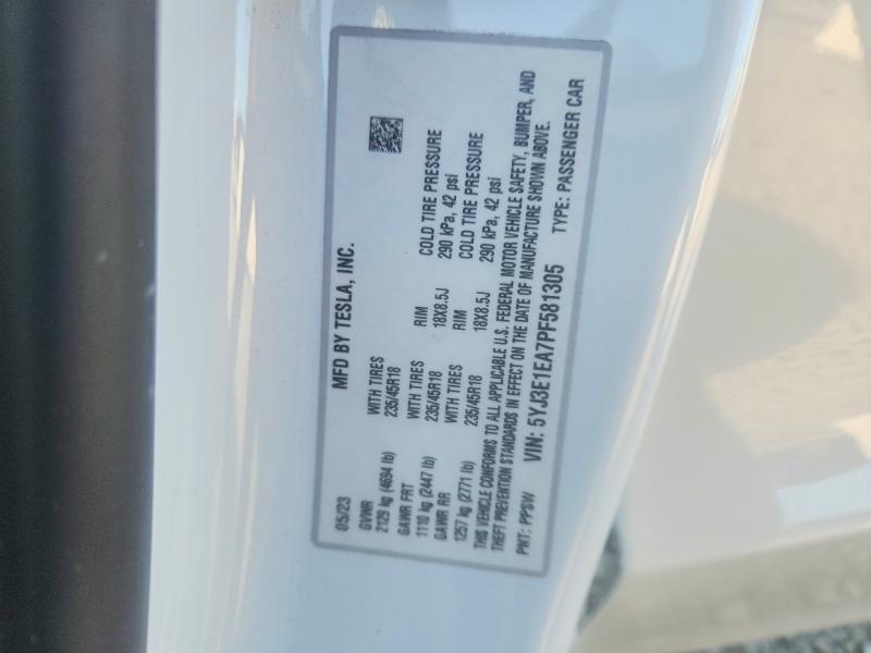 Продажа на аукционе авто 2023 Tesla Model 3, vin: 5YJ3E1EA7PF581305, номер лота: 45601686