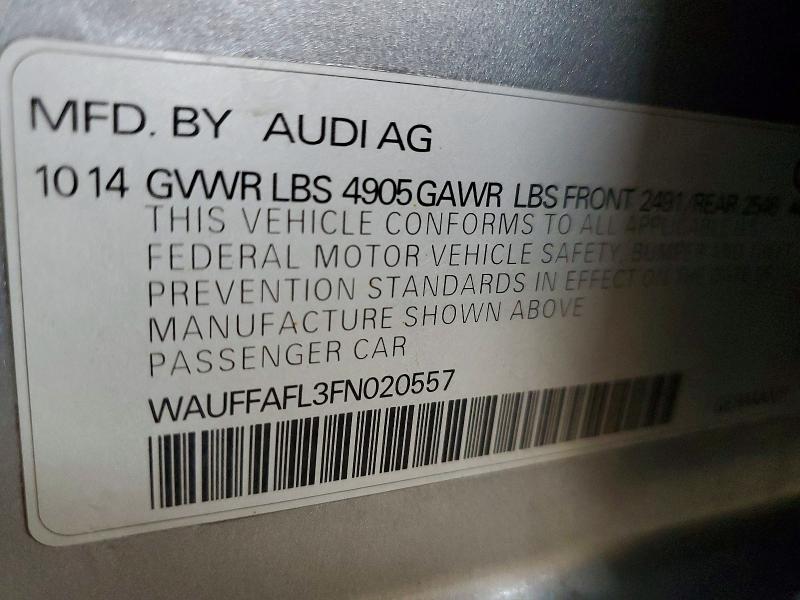 79114605 :رقم المزاد ، WAUFFAFL3FN020557 vin ، 2015 Audi A4 مزاد بيع