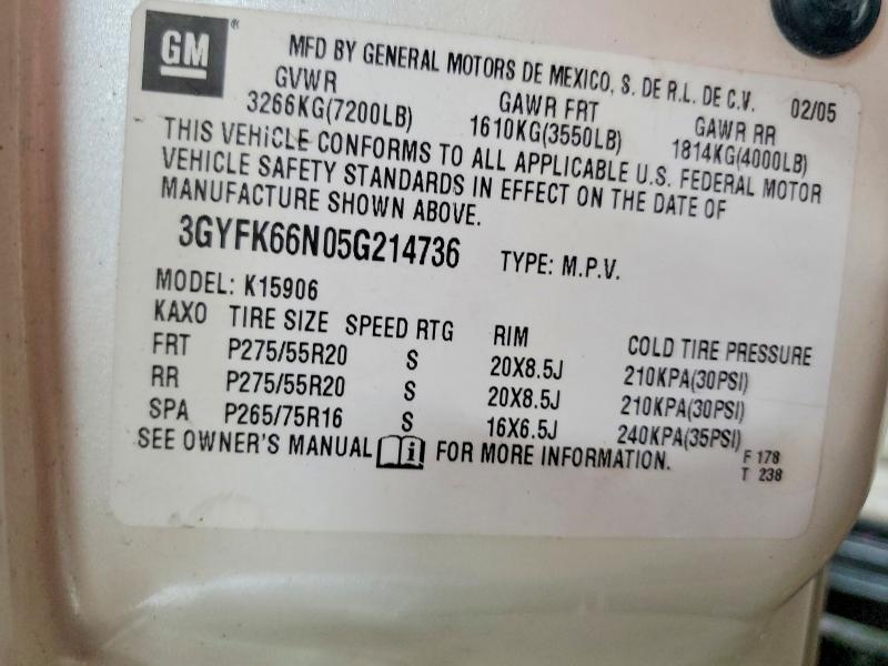 47581286 :رقم المزاد ، 3GYFK66N05G214736 vin ، 2005 Cadillac Escalade مزاد بيع