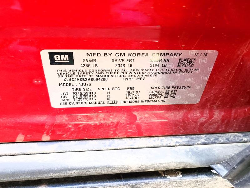 2017 Buick Encore მანქანა იყიდება აუქციონზე, vin: KL4CJASB2HB094200, აუქციონის ნომერი: 47789756
