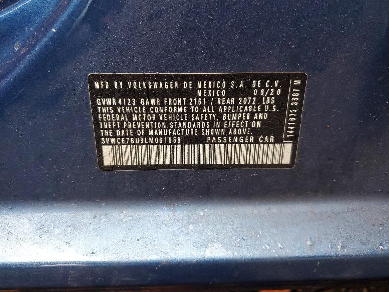 2020 Volkswagen Jetta მანქანა იყიდება აუქციონზე, vin: 3VWCB7BU9LM061958, აუქციონის ნომერი: 79454975