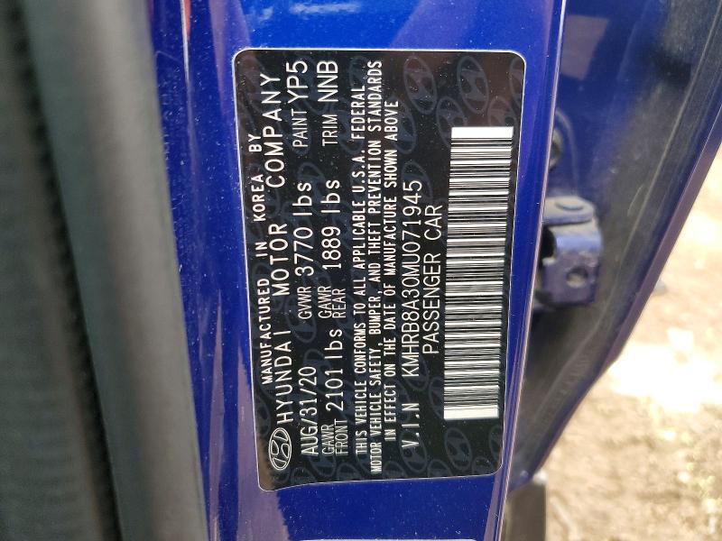 79360365 :رقم المزاد ، KMHRB8A30MU071945 vin ، 2021 Hyundai Venue مزاد بيع