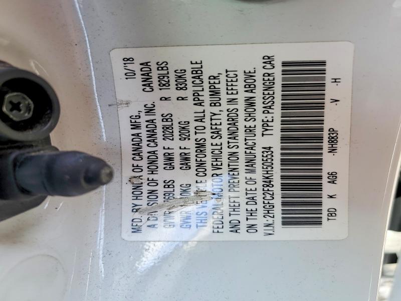 46531066 :رقم المزاد ، 2HGFC2F84KH505534 vin ، 2019 Honda Civic مزاد بيع