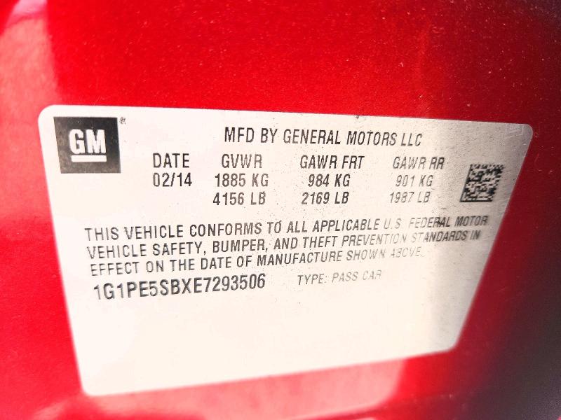 2014 Chevrolet Cruze მანქანა იყიდება აუქციონზე, vin: 1G1PE5SBXE7293506, აუქციონის ნომერი: 47777926