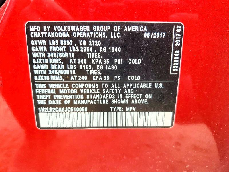 2018 Volkswagen Atlas მანქანა იყიდება აუქციონზე, vin: 1V2LR2CA8JC510050, აუქციონის ნომერი: 47841116