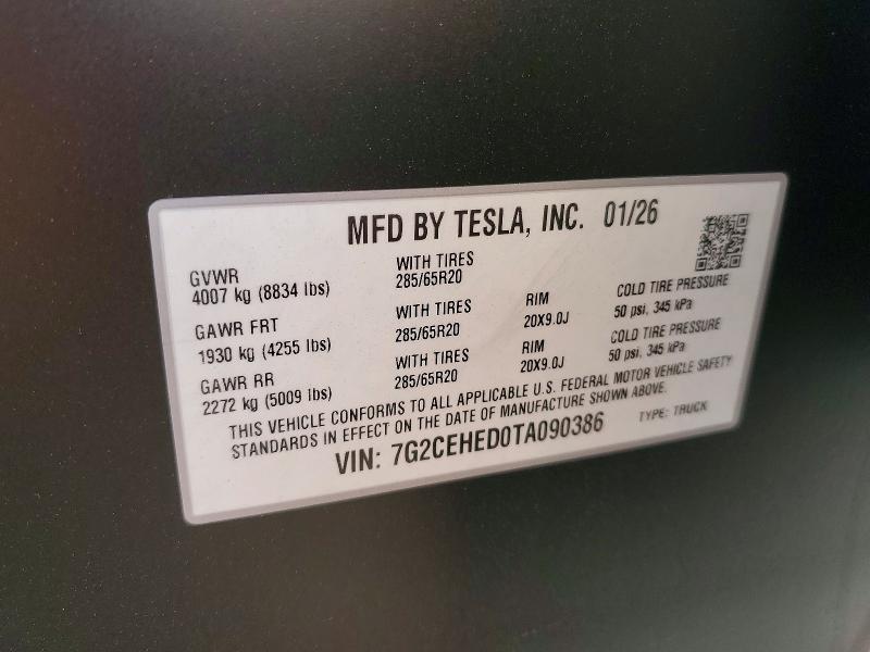 47361556 :رقم المزاد ، 7G2CEHED0TA090386 vin ، 2026 Tesla Cybertruck مزاد بيع