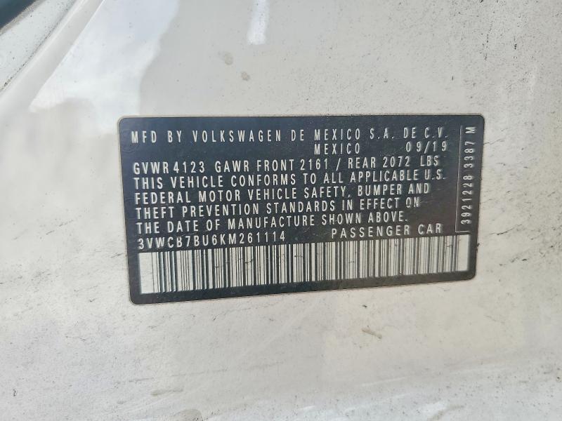 Продаж на аукціоні авто 2019 Volkswagen Jetta, vin: 3VWCB7BU6KM261114, номер лоту: 47503216