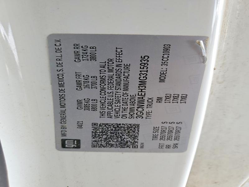 47705676 :رقم المزاد ، 3GCNWAEH3MG315935 vin ، 2021 Chevrolet Silverado مزاد بيع