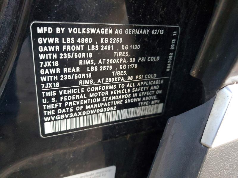 2013 Volkswagen Tiguan მანქანა იყიდება აუქციონზე, vin: WVGBV3AX9DW083952, აუქციონის ნომერი: 46897036