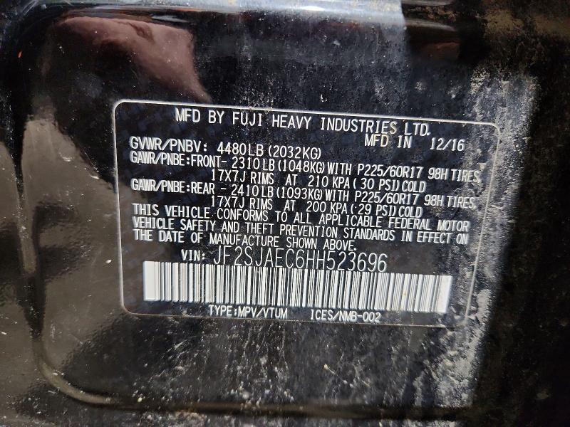 Продаж на аукціоні авто 2017 Subaru Forester, vin: JF2SJAEC6HH523696, номер лоту: 45462776