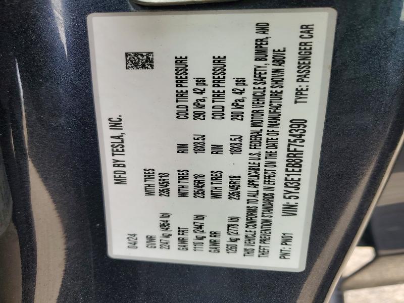 75378455 :رقم المزاد ، 5YJ3E1EB8RF754390 vin ، 2024 Tesla Model 3 مزاد بيع