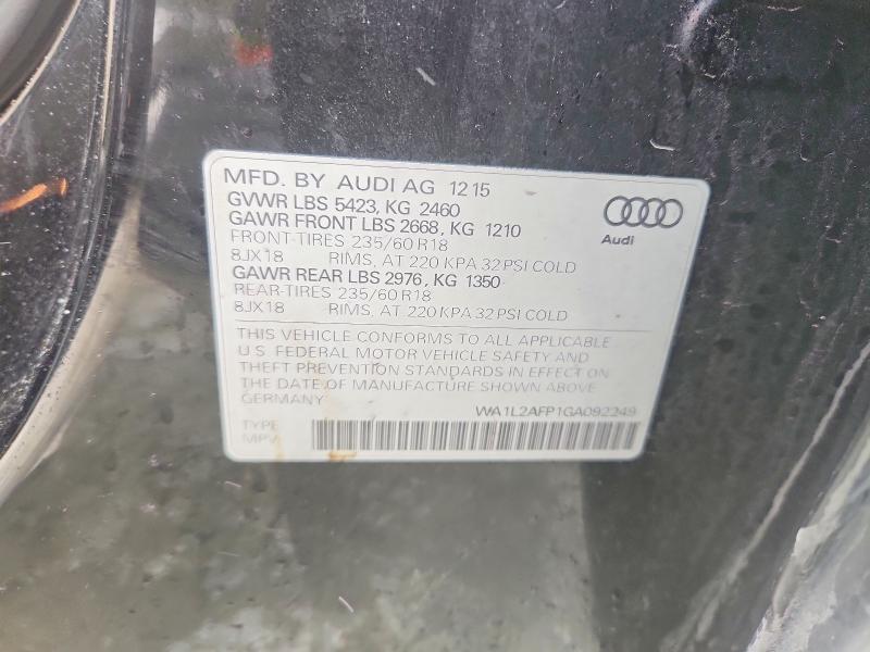 Продажа на аукционе авто 2016 Audi Q5, vin: WA1L2AFP1GA092249, номер лота: 41804966