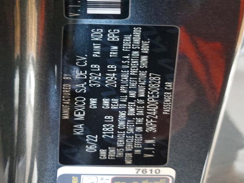 2023 Kia Forte მანქანა იყიდება აუქციონზე, vin: 3KPF24AD0PE508287, აუქციონის ნომერი: 45509376