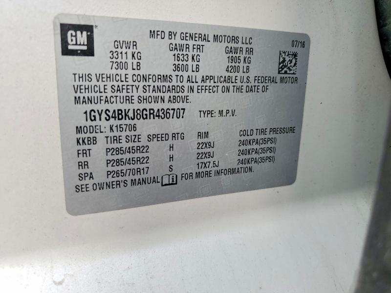 47689166 :رقم المزاد ، 1GYS4BKJ8GR436707 vin ، 2016 Cadillac Escalade مزاد بيع